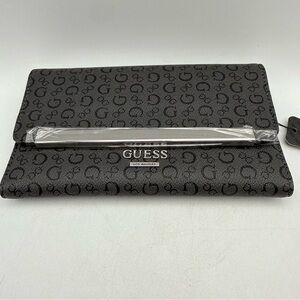 GUESS Women's Coal Gray Black Trifold Wallet Silver Hardware NWT